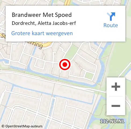 Locatie op kaart van de 112 melding: Brandweer Met Spoed Naar Dordrecht, Aletta Jacobs-erf op 5 augustus 2024 16:59