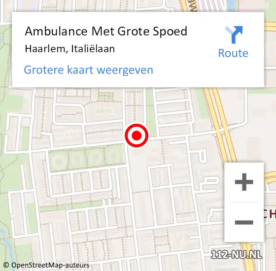 Locatie op kaart van de 112 melding: Ambulance Met Grote Spoed Naar Haarlem, Italiëlaan op 5 augustus 2024 17:01