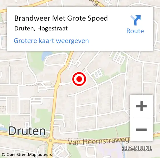 Locatie op kaart van de 112 melding: Brandweer Met Grote Spoed Naar Druten, Hogestraat op 5 augustus 2024 17:04