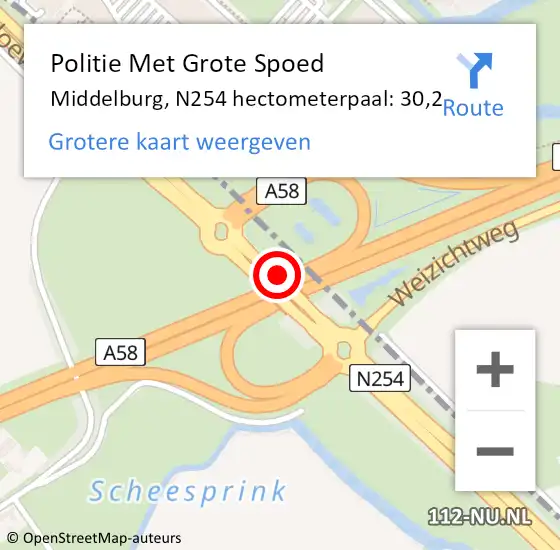 Locatie op kaart van de 112 melding: Politie Met Grote Spoed Naar Middelburg, N254 hectometerpaal: 30,2 op 5 augustus 2024 17:21