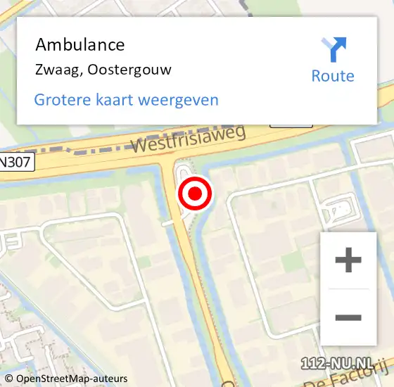 Locatie op kaart van de 112 melding: Ambulance Zwaag, Oostergouw op 5 augustus 2024 17:26