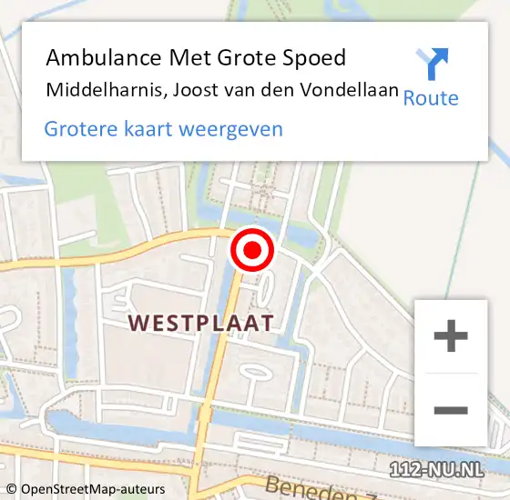 Locatie op kaart van de 112 melding: Ambulance Met Grote Spoed Naar Middelharnis, Joost van den Vondellaan op 5 augustus 2024 17:45