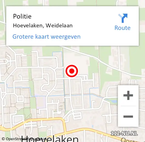 Locatie op kaart van de 112 melding: Politie Hoevelaken, Weidelaan op 5 augustus 2024 18:29