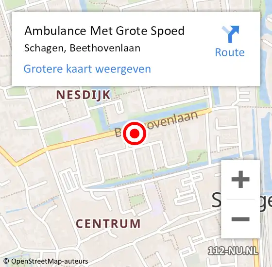 Locatie op kaart van de 112 melding: Ambulance Met Grote Spoed Naar Schagen, Beethovenlaan op 5 augustus 2024 19:04