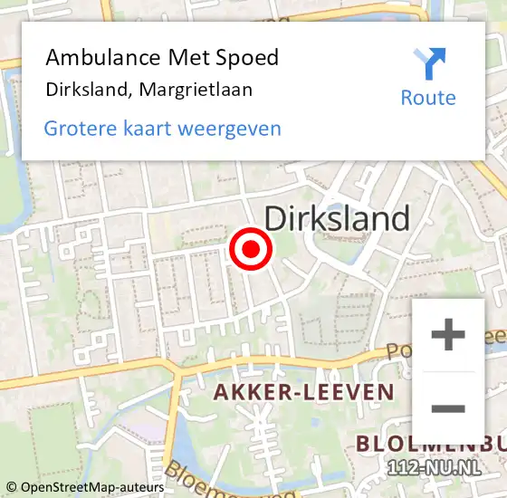 Locatie op kaart van de 112 melding: Ambulance Met Spoed Naar Dirksland, Margrietlaan op 5 augustus 2024 19:09