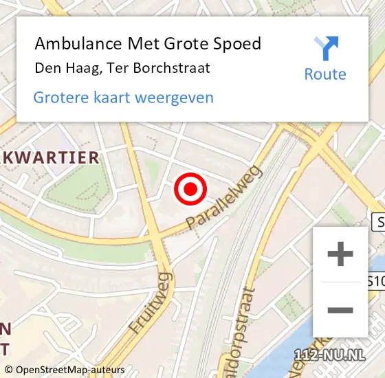 Locatie op kaart van de 112 melding: Ambulance Met Grote Spoed Naar Den Haag, Ter Borchstraat op 5 augustus 2024 20:05