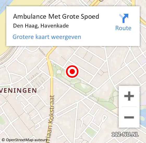 Locatie op kaart van de 112 melding: Ambulance Met Grote Spoed Naar Den Haag, Havenkade op 5 augustus 2024 20:09