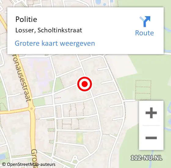 Locatie op kaart van de 112 melding: Politie Losser, Scholtinkstraat op 5 augustus 2024 20:18