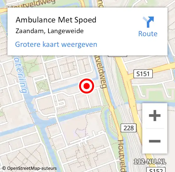 Locatie op kaart van de 112 melding: Ambulance Met Spoed Naar Zaandam, Langeweide op 5 augustus 2024 20:26