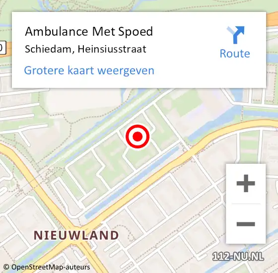 Locatie op kaart van de 112 melding: Ambulance Met Spoed Naar Schiedam, Heinsiusstraat op 5 augustus 2024 20:37