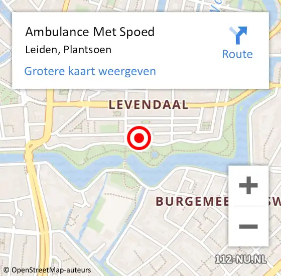 Locatie op kaart van de 112 melding: Ambulance Met Spoed Naar Leiden, Plantsoen op 5 augustus 2024 20:38