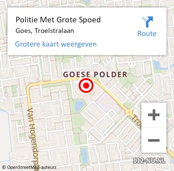 Locatie op kaart van de 112 melding: Politie Met Grote Spoed Naar Goes, Troelstralaan op 5 augustus 2024 20:42