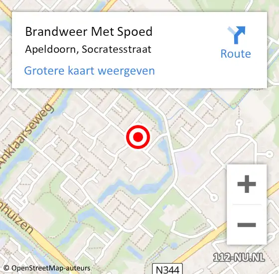 Locatie op kaart van de 112 melding: Brandweer Met Spoed Naar Apeldoorn, Socratesstraat op 5 augustus 2024 21:03