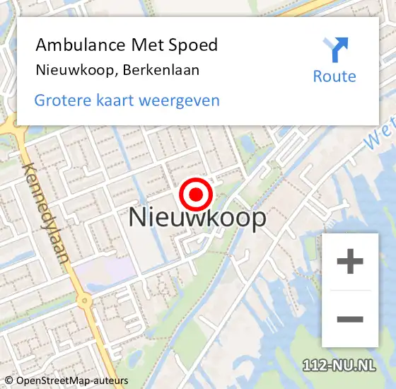 Locatie op kaart van de 112 melding: Ambulance Met Spoed Naar Nieuwkoop, Berkenlaan op 5 augustus 2024 21:19