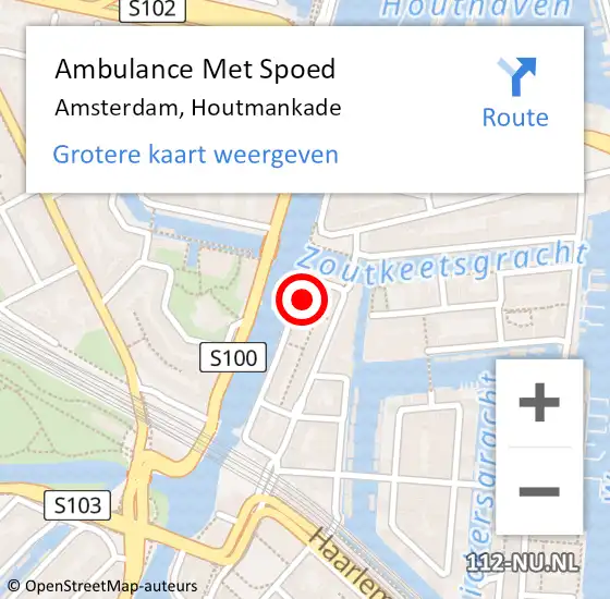 Locatie op kaart van de 112 melding: Ambulance Met Spoed Naar Amsterdam, Houtmankade op 5 augustus 2024 21:58