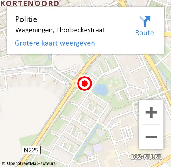 Locatie op kaart van de 112 melding: Politie Wageningen, Thorbeckestraat op 5 augustus 2024 22:20