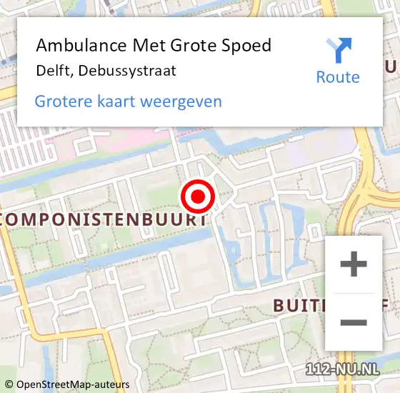 Locatie op kaart van de 112 melding: Ambulance Met Grote Spoed Naar Delft, Debussystraat op 5 augustus 2024 22:23