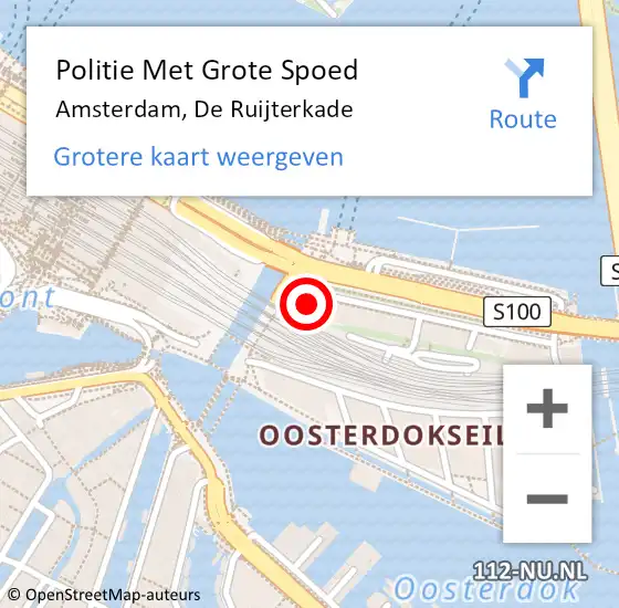 Locatie op kaart van de 112 melding: Politie Met Grote Spoed Naar Amsterdam, De Ruijterkade op 5 augustus 2024 22:38