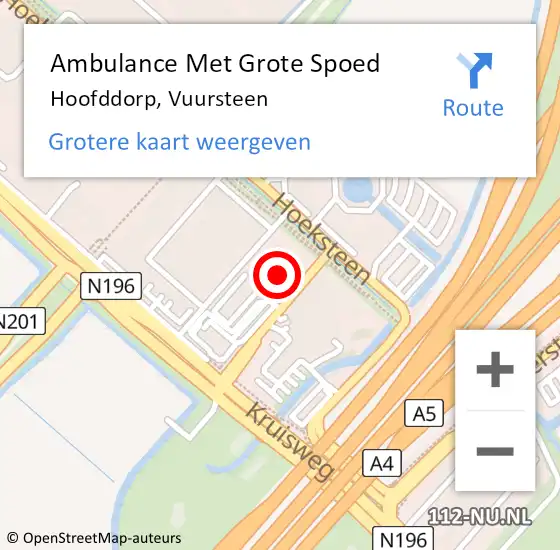 Locatie op kaart van de 112 melding: Ambulance Met Grote Spoed Naar Hoofddorp, Vuursteen op 5 augustus 2024 22:41