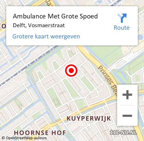 Locatie op kaart van de 112 melding: Ambulance Met Grote Spoed Naar Delft, Vosmaerstraat op 5 augustus 2024 22:48