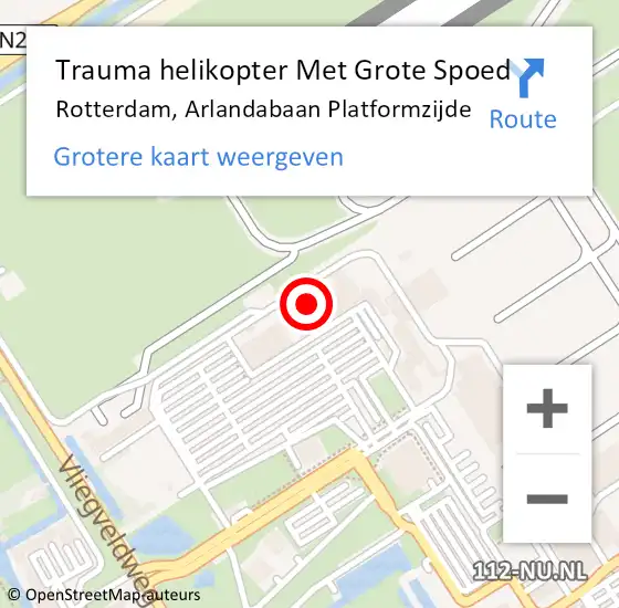 Locatie op kaart van de 112 melding: Trauma helikopter Met Grote Spoed Naar Rotterdam, Arlandabaan Platformzijde op 5 augustus 2024 22:51