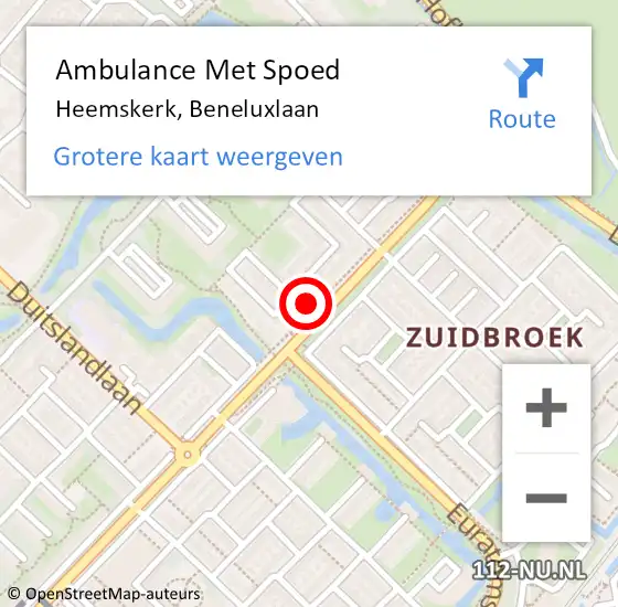 Locatie op kaart van de 112 melding: Ambulance Met Spoed Naar Heemskerk, Beneluxlaan op 5 augustus 2024 22:56