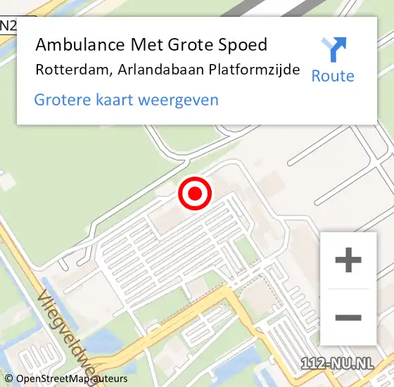 Locatie op kaart van de 112 melding: Ambulance Met Grote Spoed Naar Rotterdam, Arlandabaan Platformzijde op 5 augustus 2024 23:01