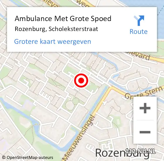 Locatie op kaart van de 112 melding: Ambulance Met Grote Spoed Naar Rozenburg, Scholeksterstraat op 5 augustus 2024 23:12