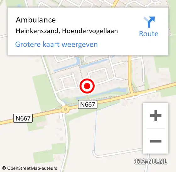 Locatie op kaart van de 112 melding: Ambulance Heinkenszand, Hoendervogellaan op 15 oktober 2014 13:15