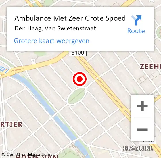 Locatie op kaart van de 112 melding: Ambulance Met Zeer Grote Spoed Naar Den Haag, Van Swietenstraat op 5 augustus 2024 23:29