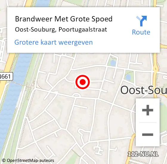 Locatie op kaart van de 112 melding: Brandweer Met Grote Spoed Naar Oost-Souburg, Poortugaalstraat op 5 augustus 2024 23:49