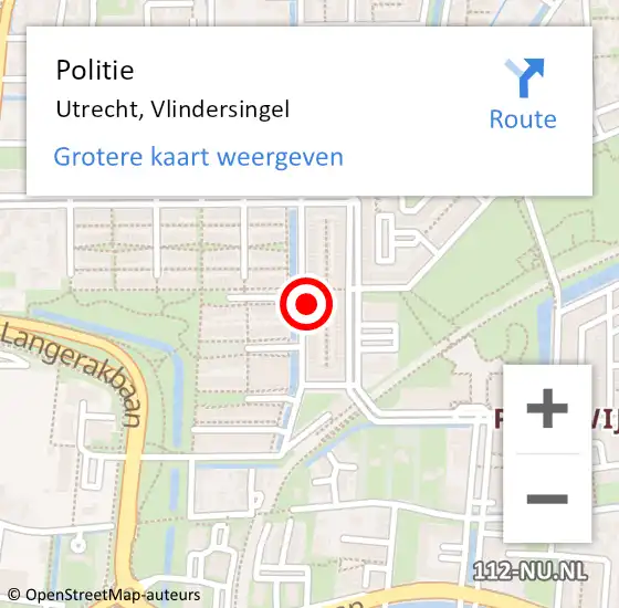 Locatie op kaart van de 112 melding: Politie Utrecht, Vlindersingel op 5 augustus 2024 23:57