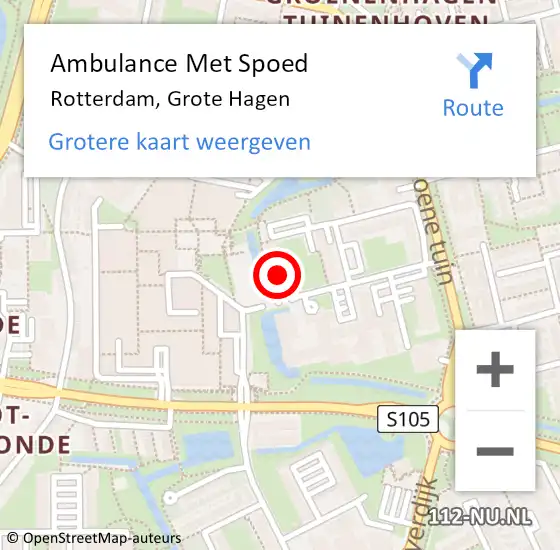 Locatie op kaart van de 112 melding: Ambulance Met Spoed Naar Rotterdam, Grote Hagen op 6 augustus 2024 00:27