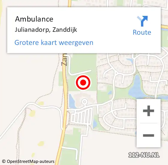 Locatie op kaart van de 112 melding: Ambulance Julianadorp, Zanddijk op 6 augustus 2024 00:44