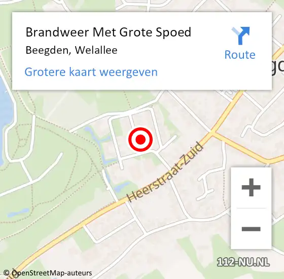 Locatie op kaart van de 112 melding: Brandweer Met Grote Spoed Naar Beegden, Welallee op 6 augustus 2024 00:44