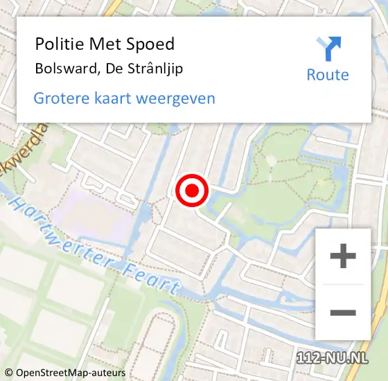 Locatie op kaart van de 112 melding: Politie Met Spoed Naar Bolsward, De Strânljip op 6 augustus 2024 01:01