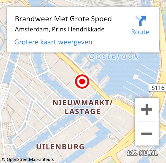 Locatie op kaart van de 112 melding: Brandweer Met Grote Spoed Naar Amsterdam, Prins Hendrikkade op 6 augustus 2024 01:19