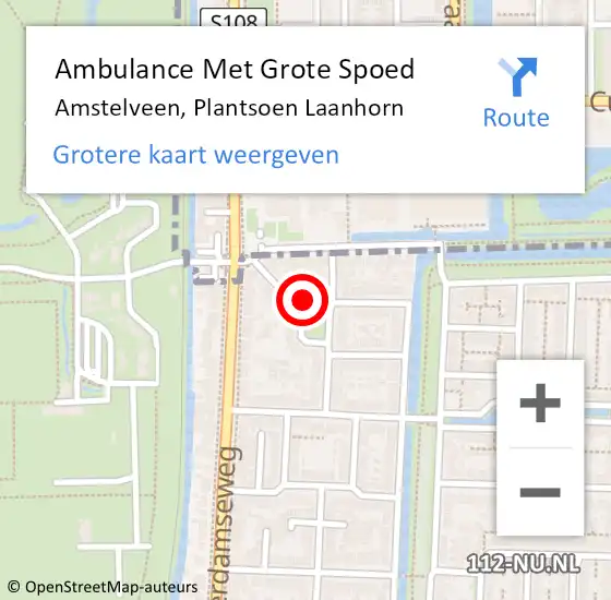 Locatie op kaart van de 112 melding: Ambulance Met Grote Spoed Naar Amstelveen, Plantsoen Laanhorn op 6 augustus 2024 01:42