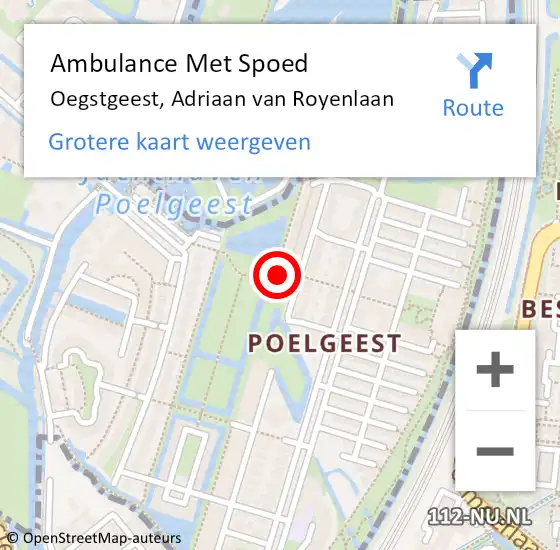 Locatie op kaart van de 112 melding: Ambulance Met Spoed Naar Oegstgeest, Adriaan van Royenlaan op 6 augustus 2024 01:48