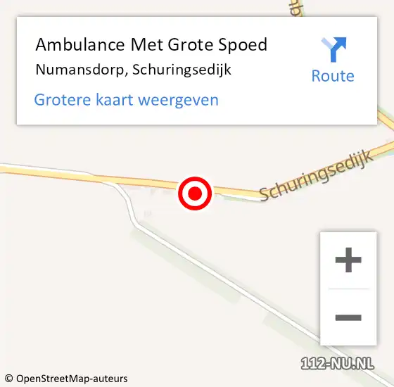 Locatie op kaart van de 112 melding: Ambulance Met Grote Spoed Naar Numansdorp, Schuringsedijk op 6 augustus 2024 01:51