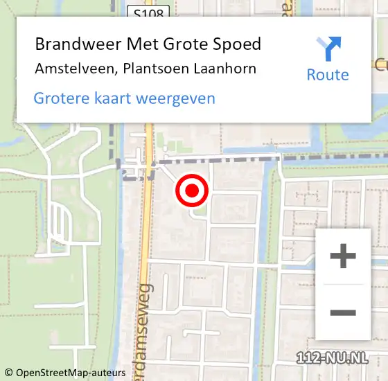 Locatie op kaart van de 112 melding: Brandweer Met Grote Spoed Naar Amstelveen, Plantsoen Laanhorn op 6 augustus 2024 02:04