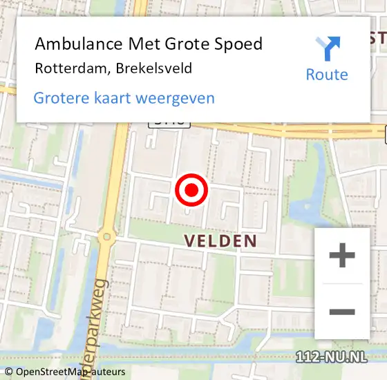 Locatie op kaart van de 112 melding: Ambulance Met Grote Spoed Naar Rotterdam, Brekelsveld op 6 augustus 2024 04:33