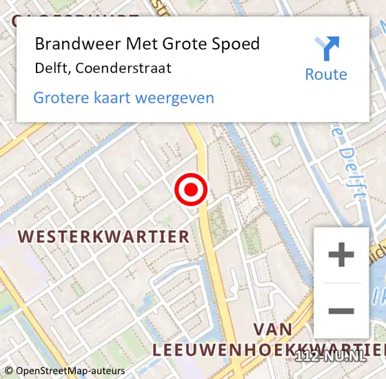 Locatie op kaart van de 112 melding: Brandweer Met Grote Spoed Naar Delft, Coenderstraat op 6 augustus 2024 05:30