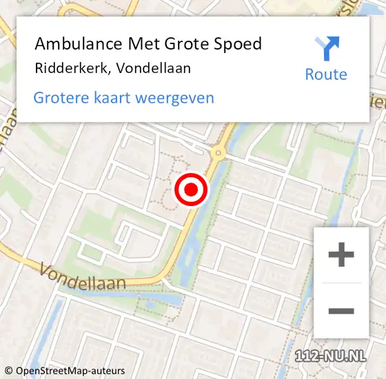 Locatie op kaart van de 112 melding: Ambulance Met Grote Spoed Naar Ridderkerk, Vondellaan op 6 augustus 2024 06:10