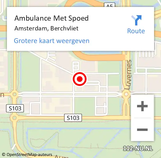 Locatie op kaart van de 112 melding: Ambulance Met Spoed Naar Amsterdam, Berchvliet op 6 augustus 2024 06:14