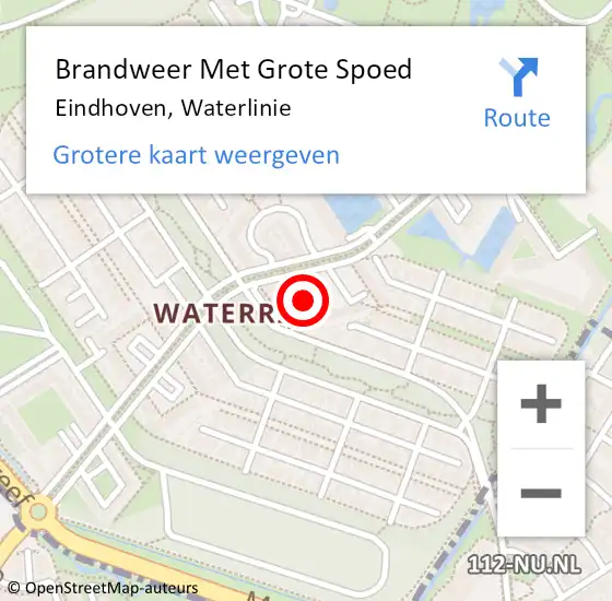 Locatie op kaart van de 112 melding: Brandweer Met Grote Spoed Naar Eindhoven, Waterlinie op 6 augustus 2024 06:22