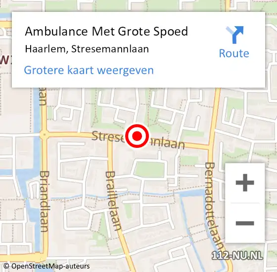 Locatie op kaart van de 112 melding: Ambulance Met Grote Spoed Naar Haarlem, Stresemannlaan op 6 augustus 2024 06:46