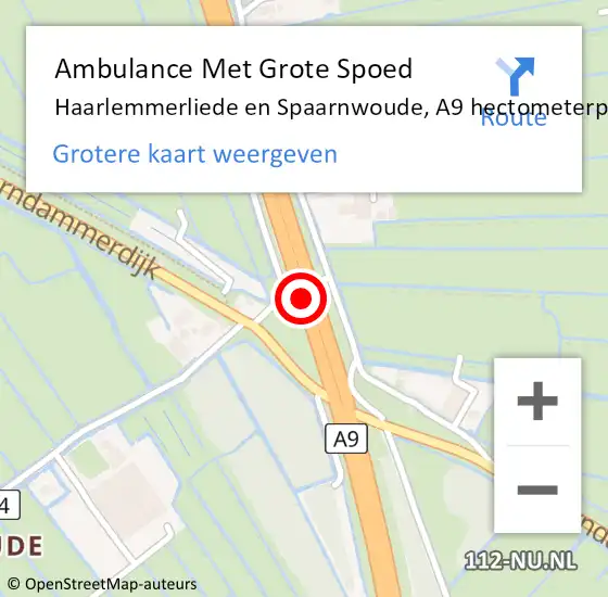 Locatie op kaart van de 112 melding: Ambulance Met Grote Spoed Naar Haarlem, A9 hectometerpaal: 45,4 op 6 augustus 2024 07:03