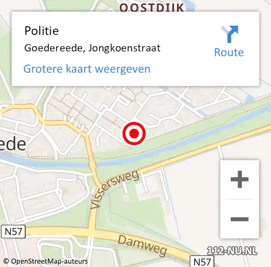 Locatie op kaart van de 112 melding: Politie Goedereede, Jongkoenstraat op 6 augustus 2024 07:13