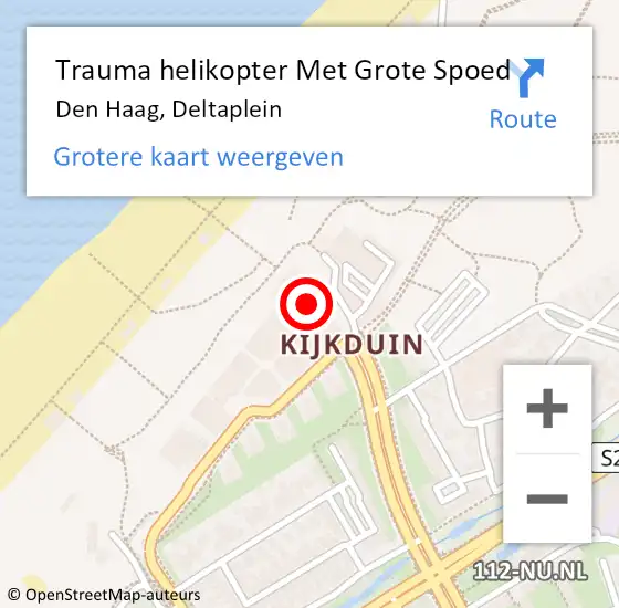 Locatie op kaart van de 112 melding: Trauma helikopter Met Grote Spoed Naar Den Haag, Deltaplein op 6 augustus 2024 07:25